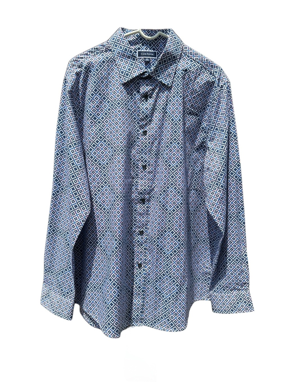 NWT Club Room XL Blue Geometric Print Button Front Shirt 100% Cotton